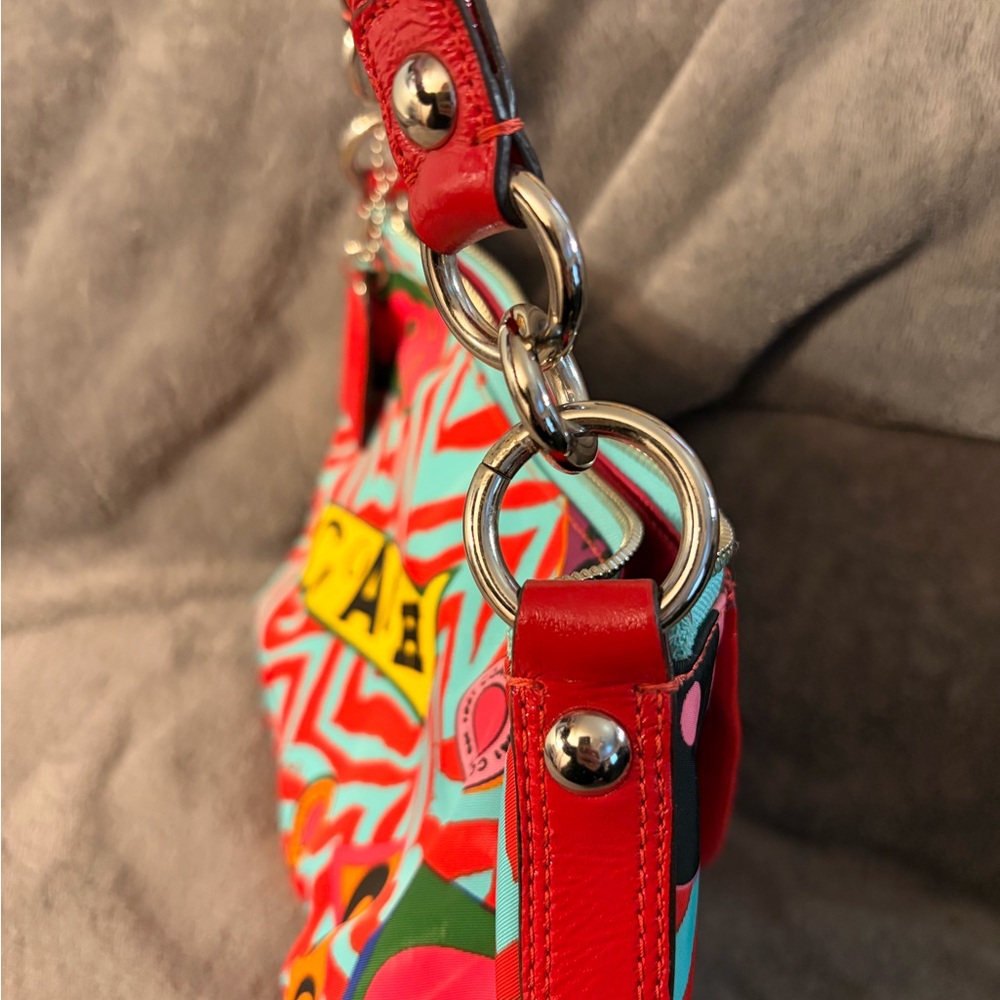 Coach Poppy Graffiti Groovy Multicolor Graphic Print Shoulder Bag with Red Trim - Picture 5 of 10